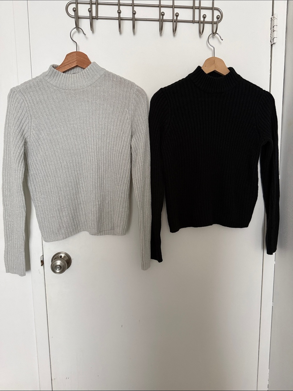 2 H&M Ribbed Mock Neck Sweater - Grey & Black - size S